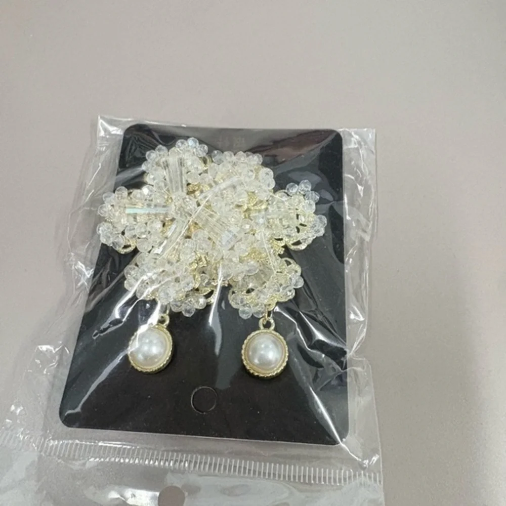 Luxury‎ Crystal Floral Earrings Statement Pearl Studs Elegant Dangle Jewelry New